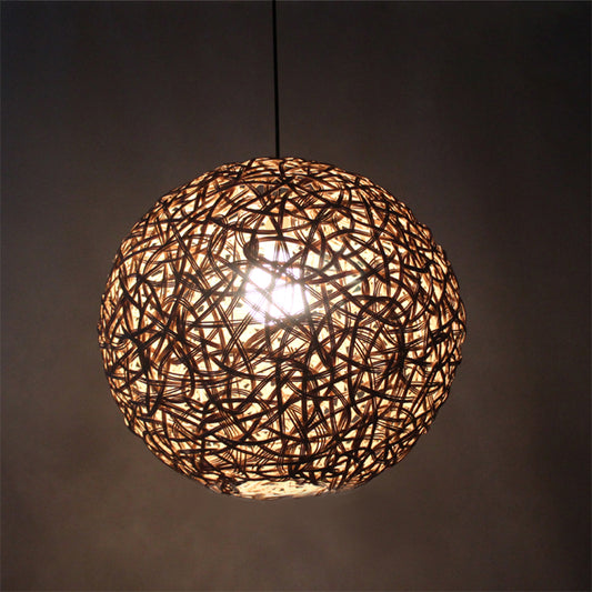 Flaxen Floral Sphere Pendulum Light Modern 1 Head 12"/16"/19.5" Wide Rattan Hanging Lamp Kit for Dining Room Clearhalo 'Ceiling Lights' 'Pendant Lights' 'Pendants' Lighting' 1788296