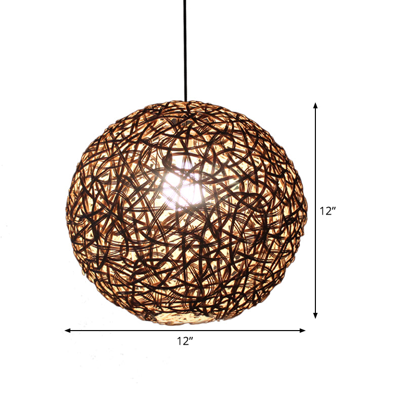 Flaxen Floral Sphere Pendulum Light Modern 1 Head 12"/16"/19.5" Wide Rattan Hanging Lamp Kit for Dining Room Clearhalo 'Ceiling Lights' 'Pendant Lights' 'Pendants' Lighting' 1788297