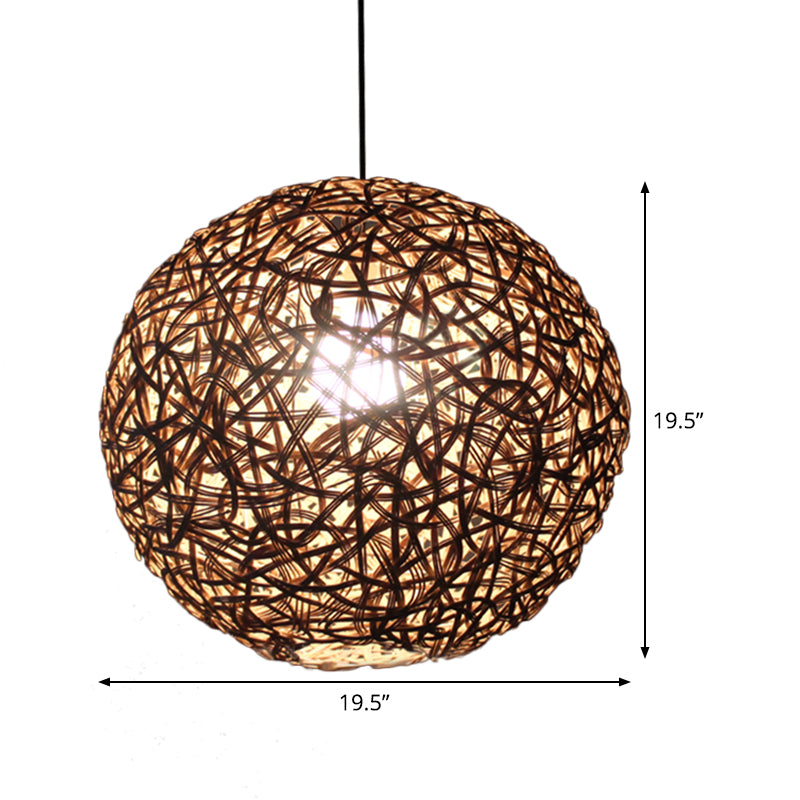 Flaxen Floral Sphere Pendulum Light Modern 1 Head 12"/16"/19.5" Wide Rattan Hanging Lamp Kit for Dining Room Clearhalo 'Ceiling Lights' 'Pendant Lights' 'Pendants' Lighting' 1788299