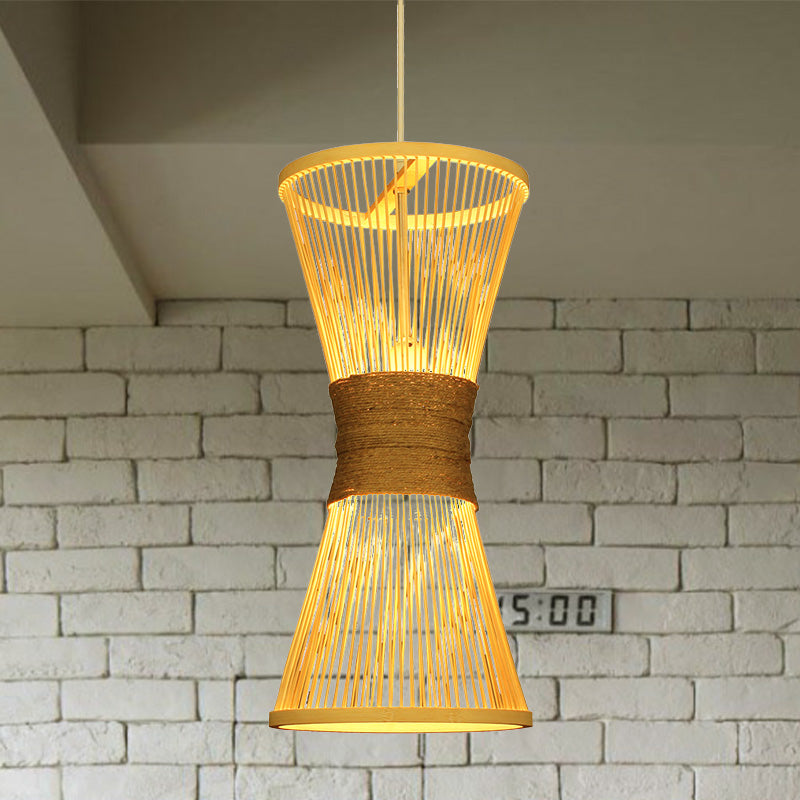 Hourglass Hanging Lamp Asian Style Bamboo Single Bulb Beige Ceiling Pendant Light Beige Clearhalo 'Ceiling Lights' 'Pendant Lights' 'Pendants' Lighting' 1788306_1d3aca26-fb87-46d8-8798-93c8f2f0cffc