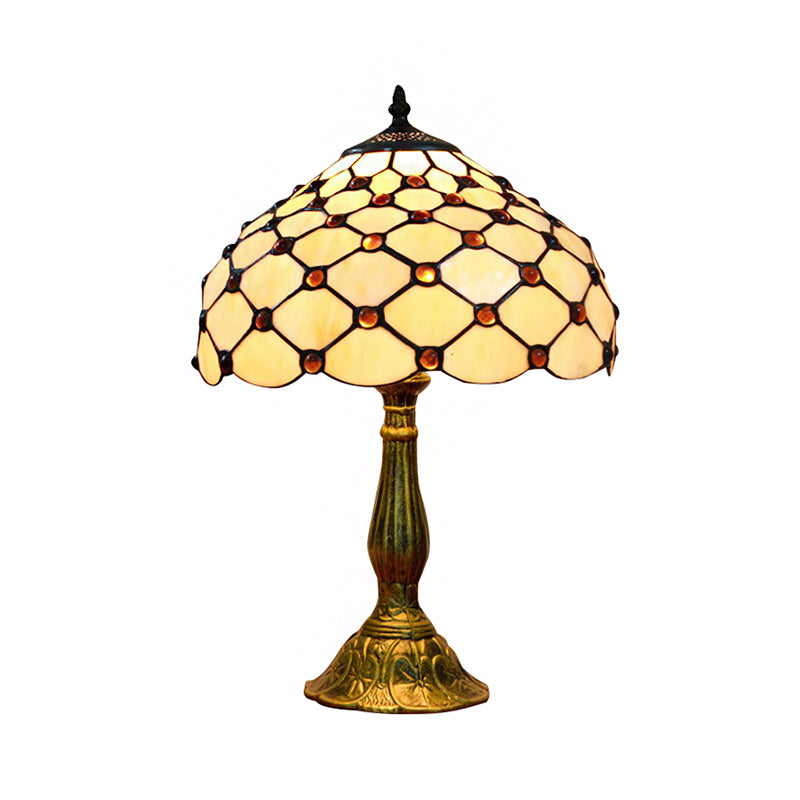 Domed Shade Study Room Reading Light Art Glass Tiffany Traditional Desk Light in Beige Clearhalo 'Lamps' 'Table Lamps' Lighting' 178831