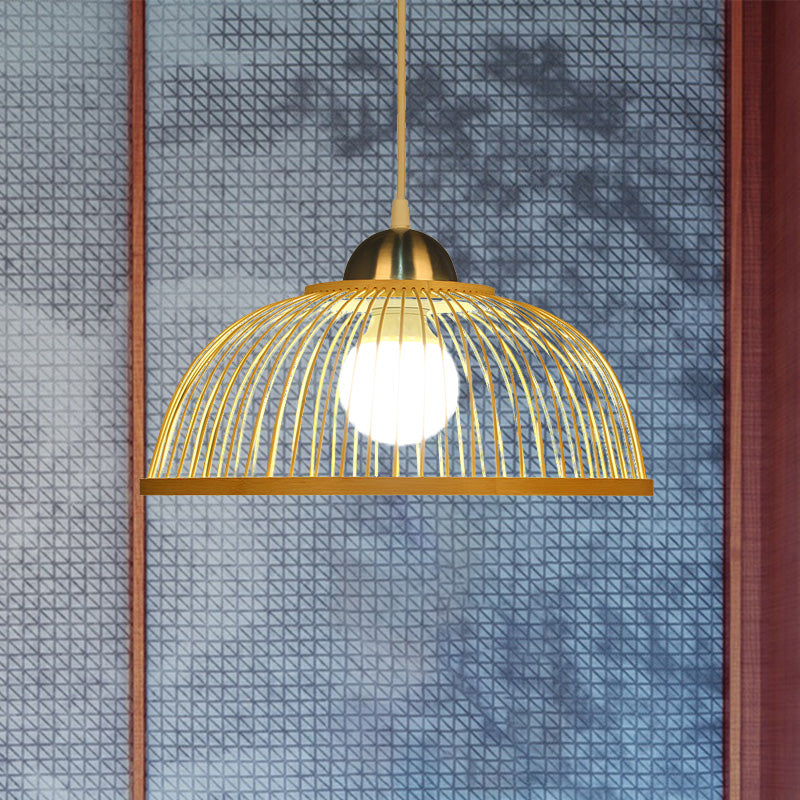 Dome Hanging Ceiling Light Asian Style Bamboo Single Bulb Beige Pendant Lamp for Tearoom Beige Clearhalo 'Ceiling Lights' 'Pendant Lights' 'Pendants' Lighting' 1788316_6897cbc5-694e-4a8e-aa1e-3be9b4e260b5