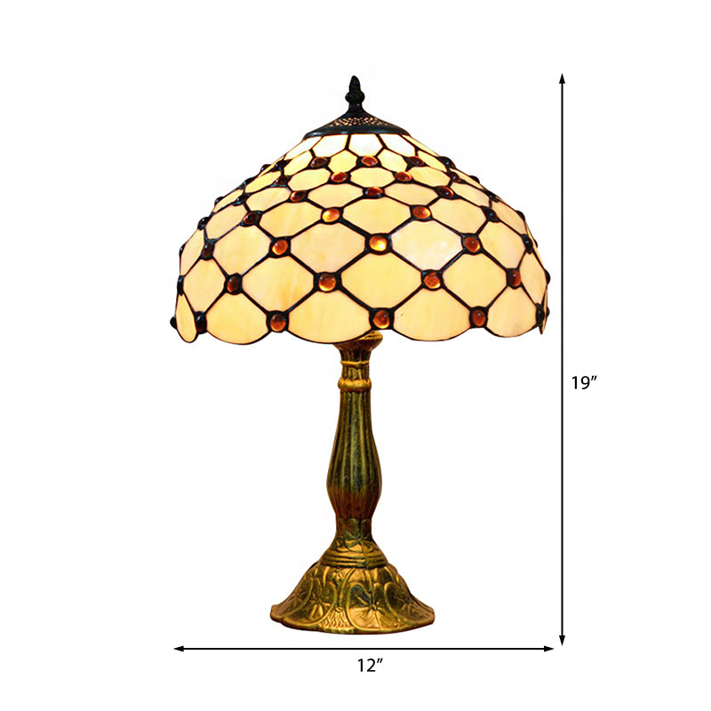 Domed Shade Study Room Reading Light Art Glass Tiffany Traditional Desk Light in Beige Clearhalo 'Lamps' 'Table Lamps' Lighting' 178832