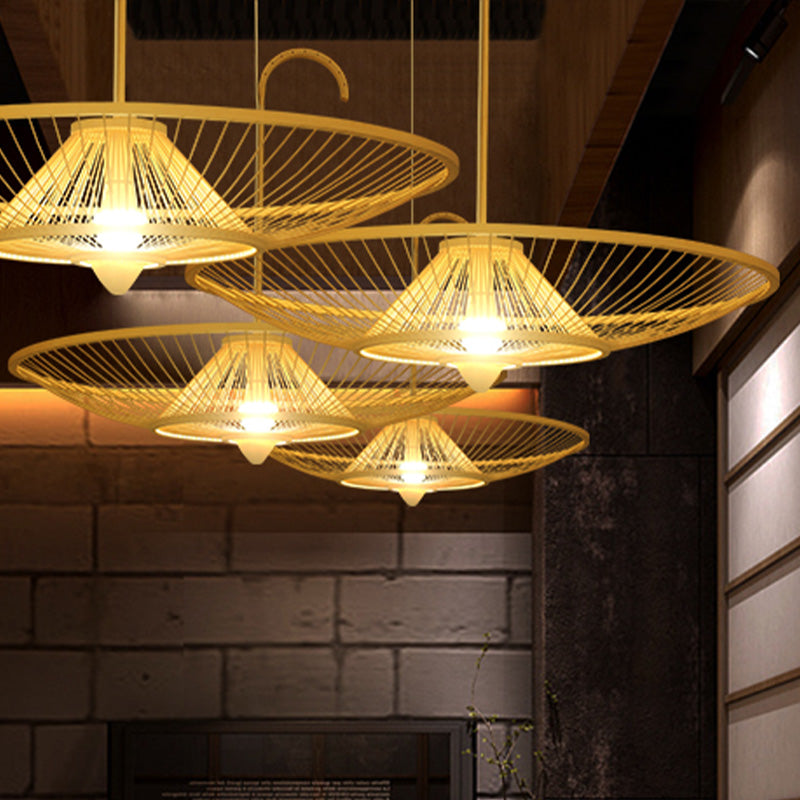 Bamboo Umbrella Down Lighting Pendant Asian Style Single Bulb Beige Suspension Lamp for Restaurant Beige Clearhalo 'Ceiling Lights' 'Pendant Lights' 'Pendants' Lighting' 1788321_7a08868e-a8e2-4b64-a97d-2be5f23e675e