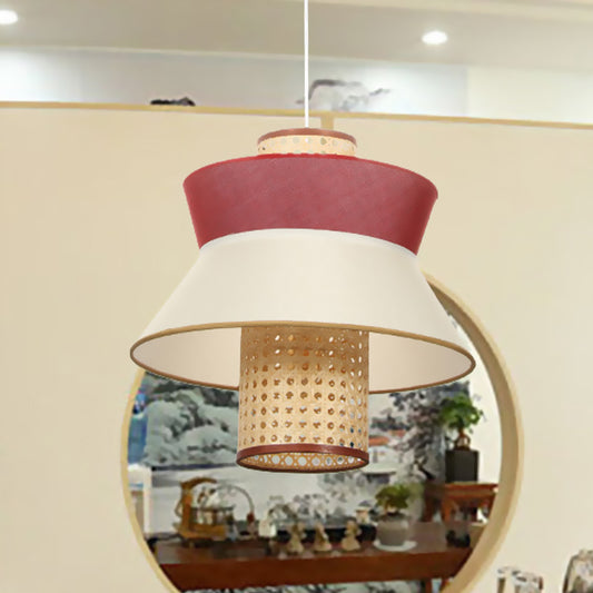 Pink Flared Ceiling Suspension Lamp Asian Style Single Bulb Rattan Hanging Light Kit for Dining Room Clearhalo 'Ceiling Lights' 'Pendant Lights' 'Pendants' Lighting' 1788326