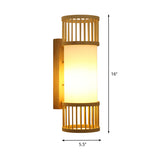 Asian Style Single Bulb Wall Lamp Sconce Beige Cylinder Wall Lighting with Wooden Shade Clearhalo 'Wall Lamps & Sconces' 'Wall Lights' Lighting' 1788339