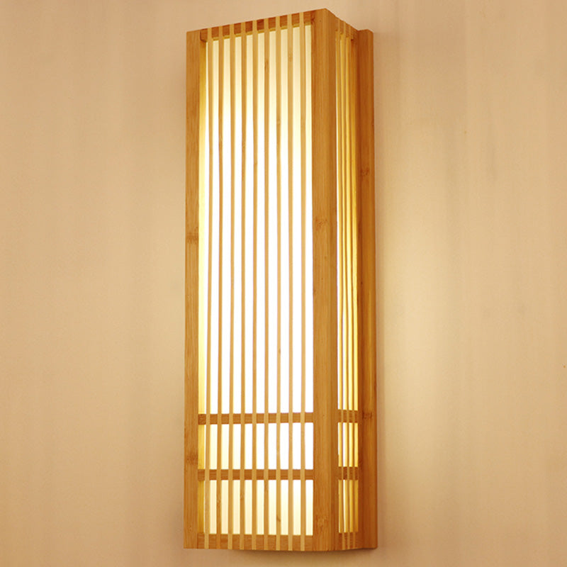 Beige Rectangular Wall Sconce Lighting Asian Style Single Bulb 4"/6" Wide Wooden Wall Mount Lamp for Bedroom Clearhalo 'Wall Lamps & Sconces' 'Wall Lights' Lighting' 1788341