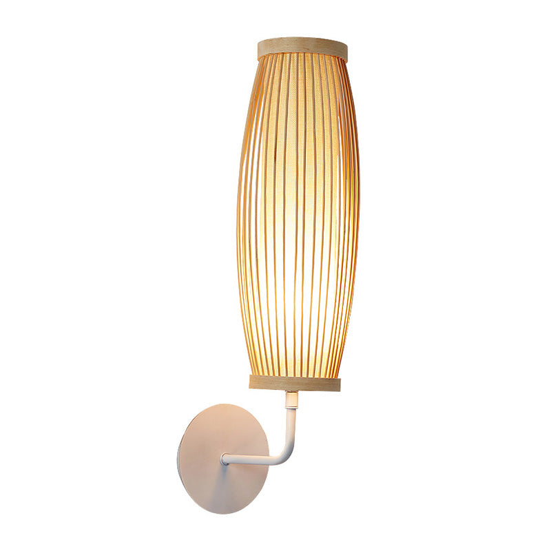 Beige Ellipsoid Wall Lamp Sconce Asian Style Single Bulb Bamboo Wall Lighting for Bedroom Clearhalo 'Wall Lamps & Sconces' 'Wall Lights' Lighting' 1788359