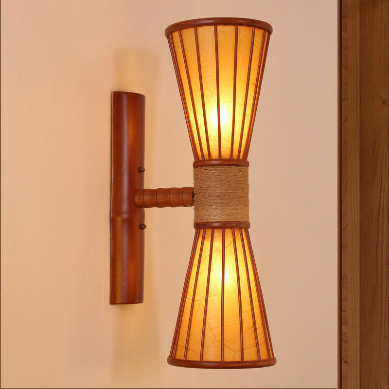 Red Brown Hourglass Wall Mounted Lamps Asian Style 2 Heads Bamboo Wall Lighting for Restaurant Red Brown Clearhalo 'Wall Lamps & Sconces' 'Wall Lights' Lighting' 1788372