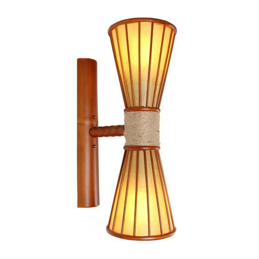 Red Brown Hourglass Wall Mounted Lamps Asian Style 2 Heads Bamboo Wall Lighting for Restaurant Clearhalo 'Wall Lamps & Sconces' 'Wall Lights' Lighting' 1788374