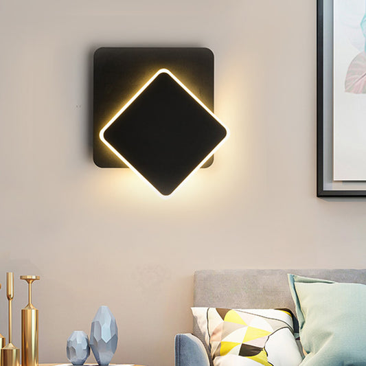 Nordic Squared Moveable Wall Lamp Iron Living Room LED Flush Mount Wall Sconce in Black/White with Acrylic Shade, Warm/White Light Black Clearhalo 'Cast Iron' 'Glass' 'Industrial' 'Modern wall lights' 'Modern' 'Tiffany' 'Traditional wall lights' 'Wall Lamps & Sconces' 'Wall Lights' Lighting' 1788429