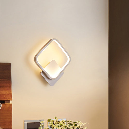 Fillet Square Ring Acrylic Sconce Light Simplicity White LED Wall Mounted Lamp in Warm/White Light, 10"/12" Wide White Clearhalo 'Modern wall lights' 'Modern' 'Wall Lamps & Sconces' 'Wall Lights' Lighting' 1788462