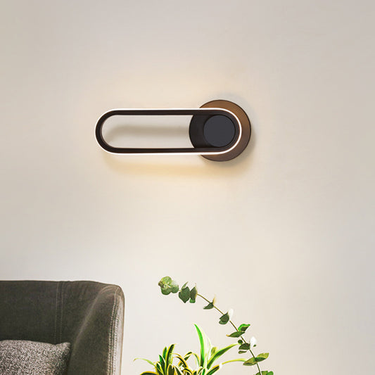 Bedside LED Sconce Lamp Simple Black/White Wall Light Kit with Oval Aluminum Frame, Warm/White Light Black Clearhalo 'Modern wall lights' 'Modern' 'Wall Lamps & Sconces' 'Wall Lights' Lighting' 1788468