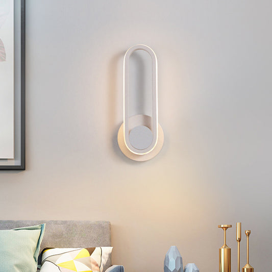 Bedside LED Sconce Lamp Simple Black/White Wall Light Kit with Oval Aluminum Frame, Warm/White Light White Clearhalo 'Modern wall lights' 'Modern' 'Wall Lamps & Sconces' 'Wall Lights' Lighting' 1788474