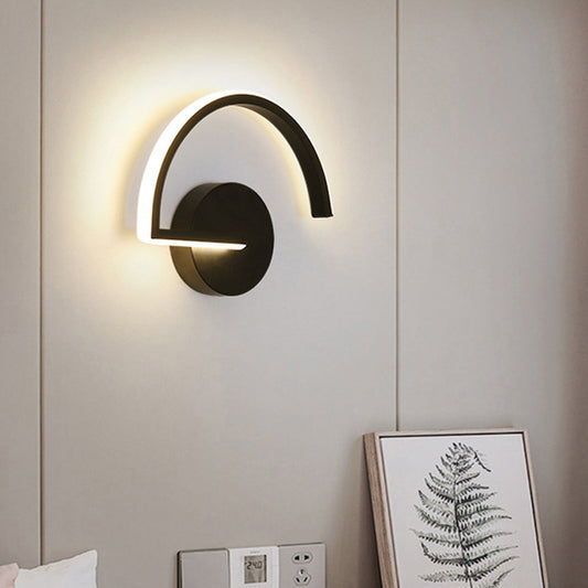 Minimalist Half-Circle Metal Sconce Ideas LED Wall Mounted Lighting Fixture in Black with Open Design, Warm/White Light Black Clearhalo 'Cast Iron' 'Glass' 'Industrial' 'Modern wall lights' 'Modern' 'Tiffany' 'Traditional wall lights' 'Wall Lamps & Sconces' 'Wall Lights' Lighting' 1788495