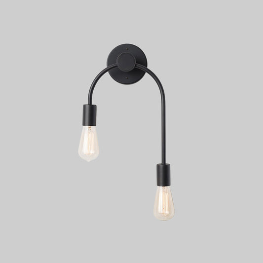 Swoop Arm Iron Wall Mounted Lamp Minimalist 2-Light Black/Gold Sconce Lighting with Bare Bulb Design Clearhalo 'Cast Iron' 'Glass' 'Industrial' 'Modern wall lights' 'Modern' 'Tiffany' 'Traditional wall lights' 'Wall Lamps & Sconces' 'Wall Lights' Lighting' 1788556