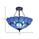 Tiffany Classic Blue Suspension Light Tulip Pattern Glass Chandelier for Adult Bedroom Clearhalo 'Ceiling Lights' 'Close To Ceiling Lights' 'Close to ceiling' 'Glass shade' 'Glass' 'Semi-flushmount' 'Tiffany close to ceiling' 'Tiffany' Lighting' 178856