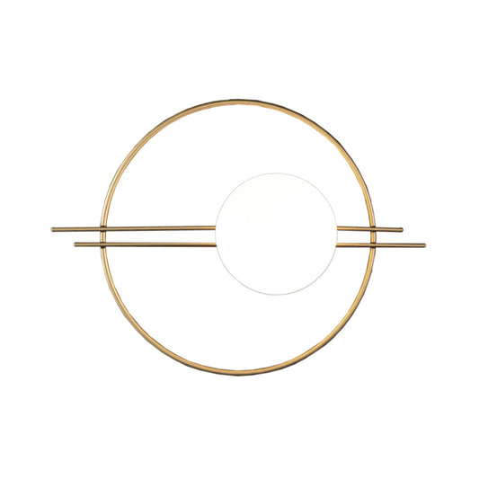 Circle Lounge Sconce Light Iron 1 Head Postmodern Wall Mounted Lighting in Black/Brass with Ball White Glass Shade Clearhalo 'Cast Iron' 'Glass' 'Industrial' 'Modern wall lights' 'Modern' 'Tiffany' 'Traditional wall lights' 'Wall Lamps & Sconces' 'Wall Lights' Lighting' 1788574