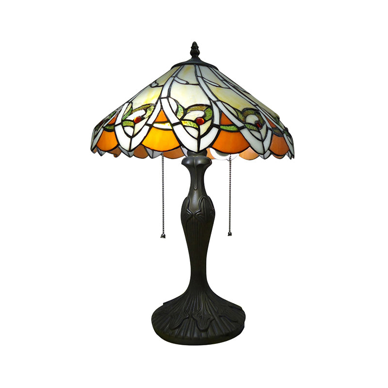 Stained Glass Conical Reading Light 2 Lights Tiffany Antique Desk Lamp in Beige for Living Room Clearhalo 'Lamps' 'Table Lamps' Lighting' 178859