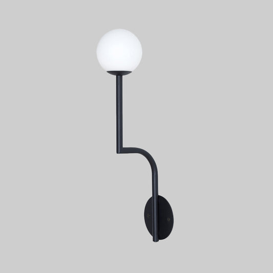Simple Ball Opal Glass Wall Lamp Single Bulb Sconce Lamp with Long Curved Arm in Black/Gold Clearhalo 'Cast Iron' 'Glass' 'Industrial' 'Modern wall lights' 'Modern' 'Tiffany' 'Traditional wall lights' 'Wall Lamps & Sconces' 'Wall Lights' Lighting' 1788594