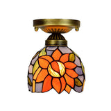 6 Inch Rustic Orange Ceiling Lamp Sunflower 1 Head Stained Glass Flush Ceiling Light for Corridor Clearhalo 'Ceiling Lights' 'Chandeliers' 'Close To Ceiling Lights' 'Close to ceiling' 'Glass shade' 'Glass' 'Pendant Lights' 'Semi-flushmount' 'Tiffany close to ceiling' 'Tiffany' Lighting' 178896