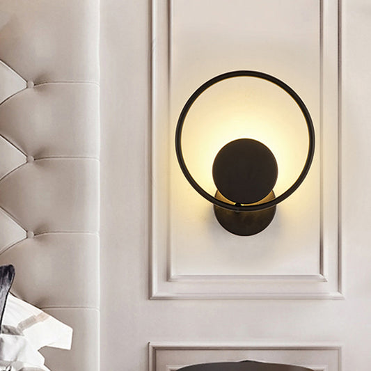 Halo Ring Metallic Sconce Light Minimalist Black Integrated LED Wall Mounted Lamp in Warm/White Light Clearhalo 'Modern wall lights' 'Modern' 'Wall Lamps & Sconces' 'Wall Lights' Lighting' 1788972