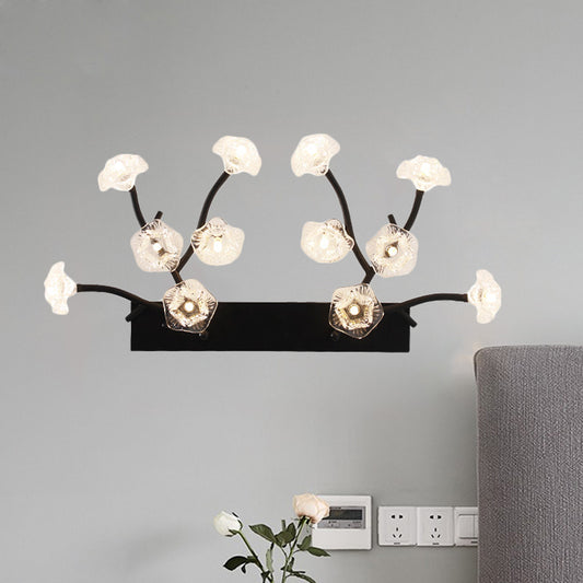 Blossom Clear Glass Wall Light Modern 12 Lights Black Sconce Lighting for Bedroom Black Clearhalo 'Cast Iron' 'Glass' 'Industrial' 'Modern wall lights' 'Modern' 'Tiffany' 'Traditional wall lights' 'Wall Lamps & Sconces' 'Wall Lights' Lighting' 1789076
