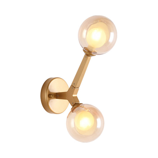 Rotatable Tree Crotch Sconce Ideas Modern Novelty Amber Glass 2 Bulbs Gold Wall Light Fixture Clearhalo 'Cast Iron' 'Glass' 'Industrial' 'Modern wall lights' 'Modern' 'Tiffany' 'Traditional wall lights' 'Wall Lamps & Sconces' 'Wall Lights' Lighting' 1789107