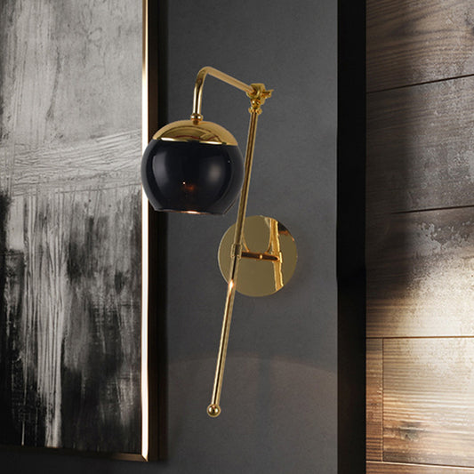 Postmodern Persimmon Swing Arm Wall Light Black/Clear Glass 1-Light Office Sconce Lighting in Gold Black Clearhalo 'Cast Iron' 'Glass' 'Industrial' 'Modern wall lights' 'Modern' 'Tiffany' 'Traditional wall lights' 'Wall Lamps & Sconces' 'Wall Lights' Lighting' 1789110
