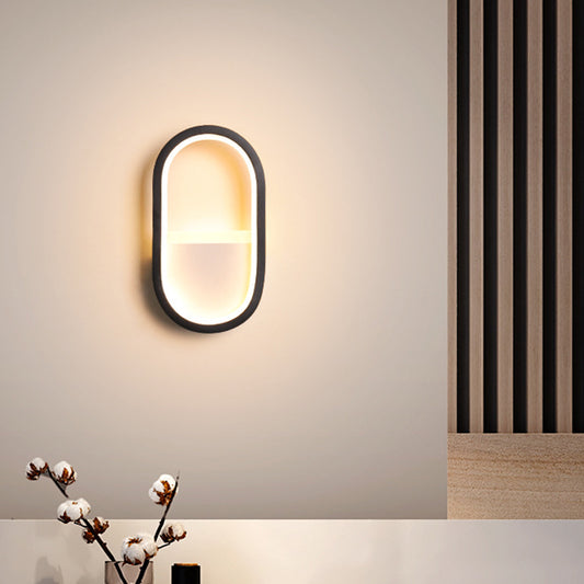 Aluminum Ellipse Mini Wall Lamp Simplicity White/Black LED Sconce Light Fixture in Warm/White Light Black Clearhalo 'Cast Iron' 'Glass' 'Industrial' 'Modern wall lights' 'Modern' 'Tiffany' 'Traditional wall lights' 'Wall Lamps & Sconces' 'Wall Lights' Lighting' 1789181