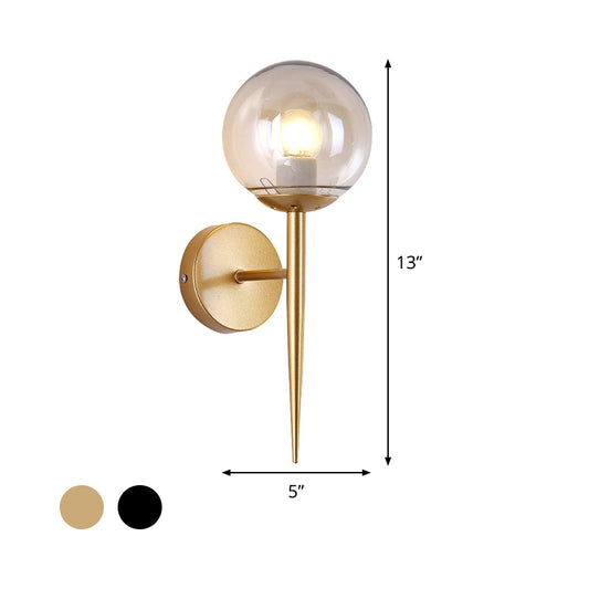 Mini Sphere Living Room Wall Lamp Clear Glass 1 Light Minimalism Sconce Ideas with Pencil Arm in Black/Gold Clearhalo 'Cast Iron' 'Glass' 'Industrial' 'Modern wall lights' 'Modern' 'Tiffany' 'Traditional wall lights' 'Wall Lamps & Sconces' 'Wall Lights' Lighting' 1789209
