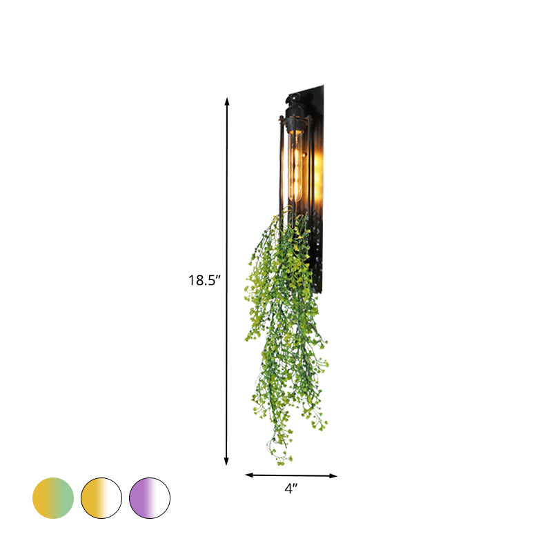 Tubular Cage Corridor Wall Lighting Farm Iron 1-Head Yellow and Green/White/Purple and White Wall Light Fixture with Artificial Flower Clearhalo 'Art deco wall lights' 'Cast Iron' 'Glass' 'Industrial wall lights' 'Industrial' 'Middle century wall lights' 'Modern' 'Rustic wall lights' 'Tiffany' 'Traditional wall lights' 'Wall Lamps & Sconces' 'Wall Lights' Lighting' 1789223