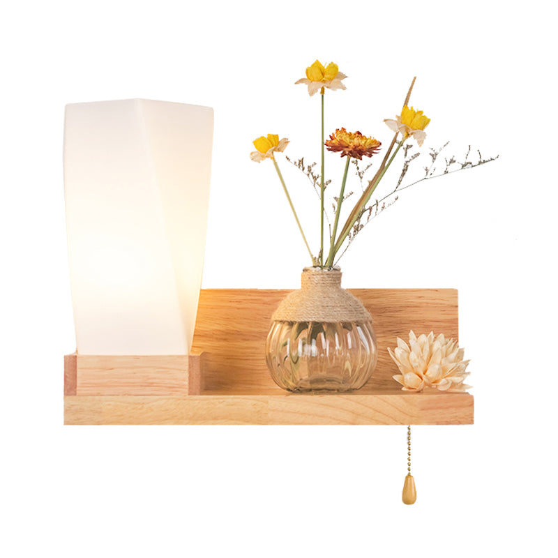 Wood 1 Light Wall Sconce Nordic Milky Glass Spiral/Cylinder/House Wall Mounted Light Fixture with Clear Glass Vase Clearhalo 'Wall Lamps & Sconces' 'Wall Lights' Lighting' 1789274