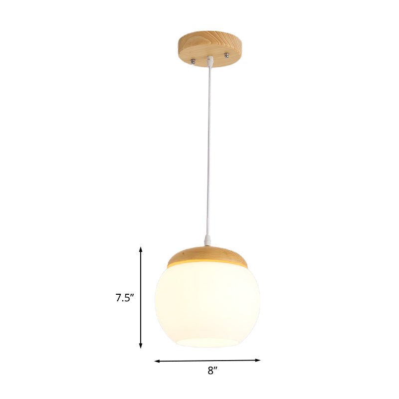 Sphere Hanging Light Fixture Simple Milky Glass 1-Head Wood Drop Pendant for Bedside Clearhalo 'Ceiling Lights' 'Close To Ceiling Lights' 'Glass shade' 'Glass' 'Modern Pendants' 'Modern' 'Pendant Lights' 'Pendants' Lighting' 1789292