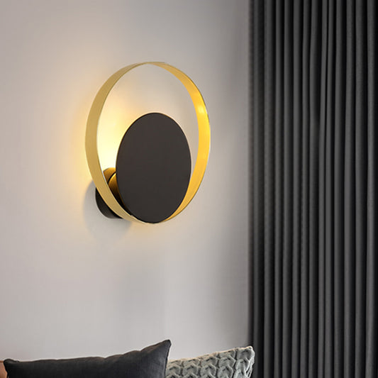 Mid Century Circle Sconce Light Iron 1 Head Hotel Wall Mounted Lighting Fixture in Black-Gold Clearhalo 'Cast Iron' 'Glass' 'Industrial' 'Modern wall lights' 'Modern' 'Tiffany' 'Traditional wall lights' 'Wall Lamps & Sconces' 'Wall Lights' Lighting' 1789433