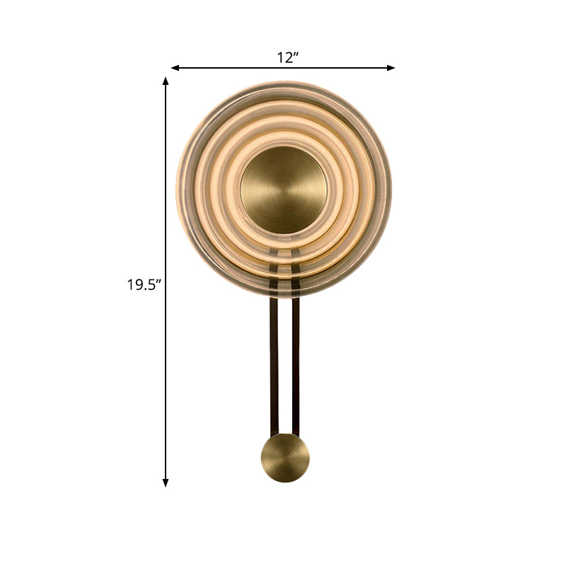 Oriental Gong Bell Flush Wall Sconce Vintage Rippled Glass Single Lounge Wall Mounted Fixture in Antiqued Gold Clearhalo 'Wall Lamps & Sconces' 'Wall Lights' Lighting' 1789447