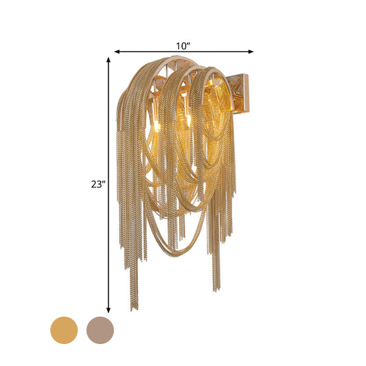Gold/Silver Stacked Tassel Wall Lamp Mid Century 2 Bulbs Metallic Sconce Light Fixture for Hotel Clearhalo 'Cast Iron' 'Glass' 'Industrial' 'Modern wall lights' 'Modern' 'Tiffany' 'Traditional wall lights' 'Wall Lamps & Sconces' 'Wall Lights' Lighting' 1789462
