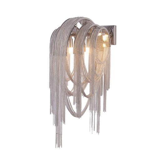 Gold/Silver Stacked Tassel Wall Lamp Mid Century 2 Bulbs Metallic Sconce Light Fixture for Hotel Clearhalo 'Cast Iron' 'Glass' 'Industrial' 'Modern wall lights' 'Modern' 'Tiffany' 'Traditional wall lights' 'Wall Lamps & Sconces' 'Wall Lights' Lighting' 1789465