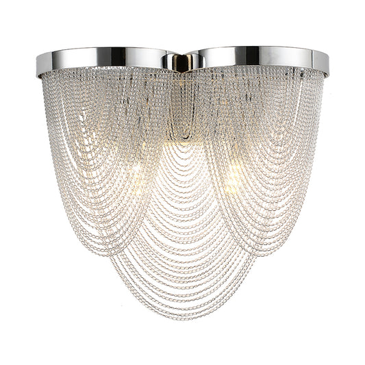 Silver Rippling Tassel Chain Wall Light Modern Vogue 2-Bulb Aluminum Sconce Lighting for Sitting Room Clearhalo 'Cast Iron' 'Glass' 'Industrial' 'Modern wall lights' 'Modern' 'Tiffany' 'Traditional wall lights' 'Wall Lamps & Sconces' 'Wall Lights' Lighting' 1789470