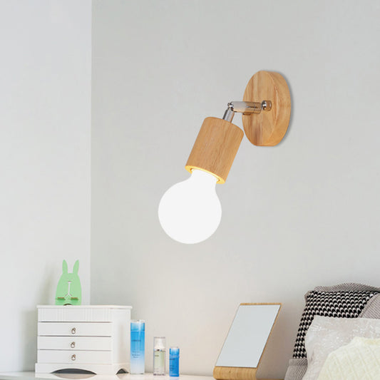 Open Bulb Mini Rotating Sconce Lamp Simplicity Wood Single Bedroom Wall Lighting Ideas Clearhalo 'Modern wall lights' 'Modern' 'Wall Lamps & Sconces' 'Wall Lights' Lighting' 1789487