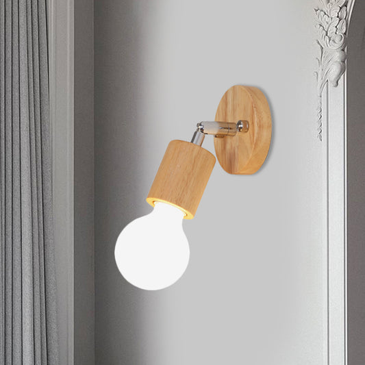 Open Bulb Mini Rotating Sconce Lamp Simplicity Wood Single Bedroom Wall Lighting Ideas Wood Clearhalo 'Modern wall lights' 'Modern' 'Wall Lamps & Sconces' 'Wall Lights' Lighting' 1789488
