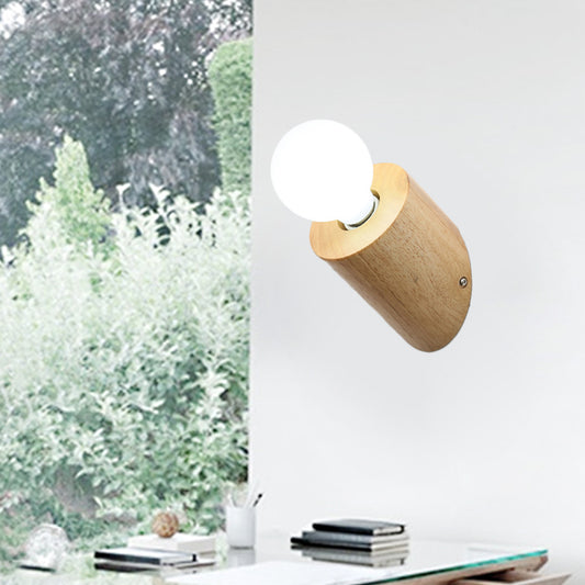 Wood Angled Pole Wall Mount Lamp Minimalist 1 Head Beige Sconce Lighting with Open Bulb Design Wood Clearhalo 'Modern wall lights' 'Modern' 'Wall Lamps & Sconces' 'Wall Lights' Lighting' 1789493