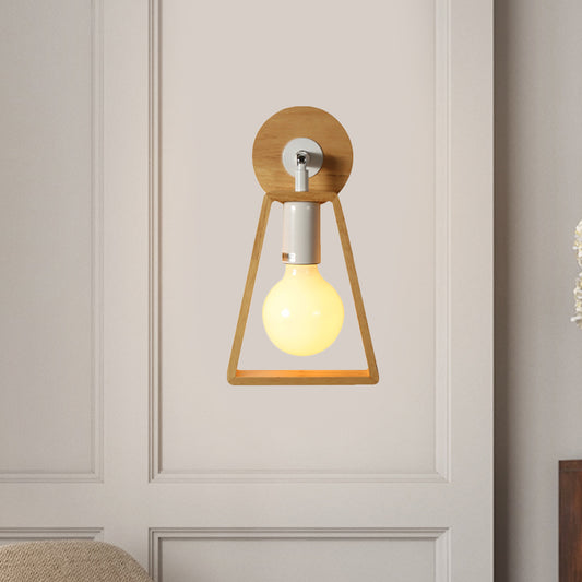Exposed Bulb Rotatable Wall Lamp Simple Wood 1 Head Bedside Sconce Ideas with Trapezoid Frame Clearhalo 'Modern wall lights' 'Modern' 'Wall Lamps & Sconces' 'Wall Lights' Lighting' 1789506