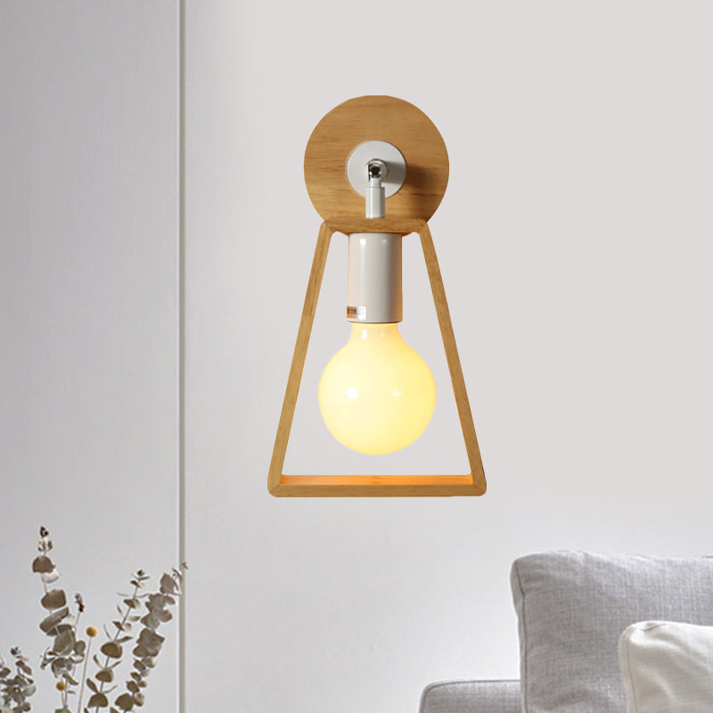 Exposed Bulb Rotatable Wall Lamp Simple Wood 1 Head Bedside Sconce Ideas with Trapezoid Frame Wood Clearhalo 'Modern wall lights' 'Modern' 'Wall Lamps & Sconces' 'Wall Lights' Lighting' 1789507