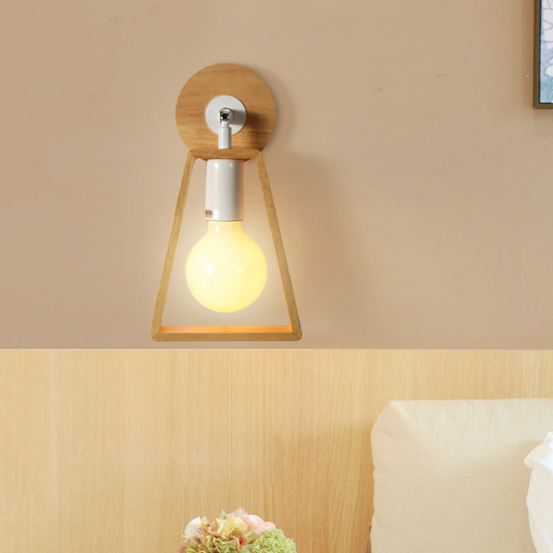 Exposed Bulb Rotatable Wall Lamp Simple Wood 1 Head Bedside Sconce Ideas with Trapezoid Frame Clearhalo 'Modern wall lights' 'Modern' 'Wall Lamps & Sconces' 'Wall Lights' Lighting' 1789508