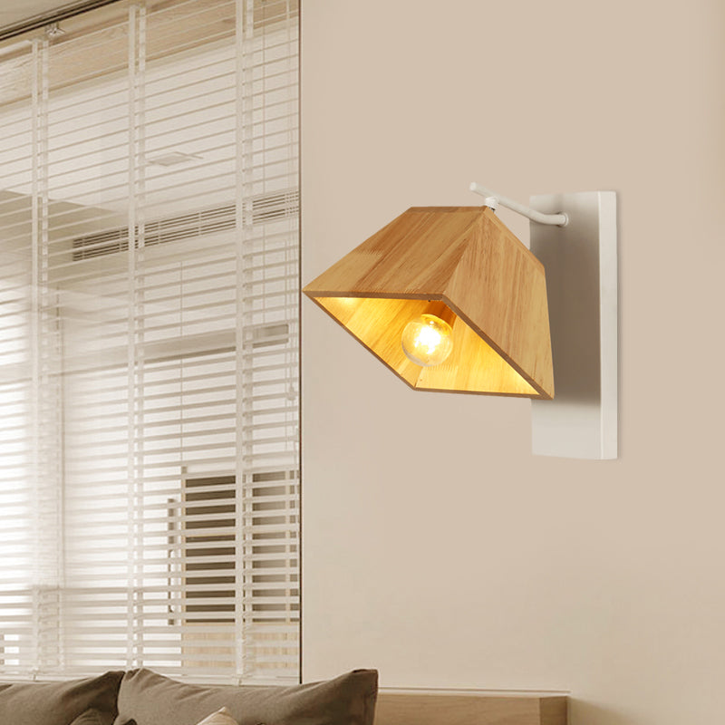 Swivelable Trapezoid Wall Lighting Nordic Wooden 1 Bulb Terrace Sconce Fixture in Beige Clearhalo 'Wall Lamps & Sconces' 'Wall Lights' Lighting' 1789516