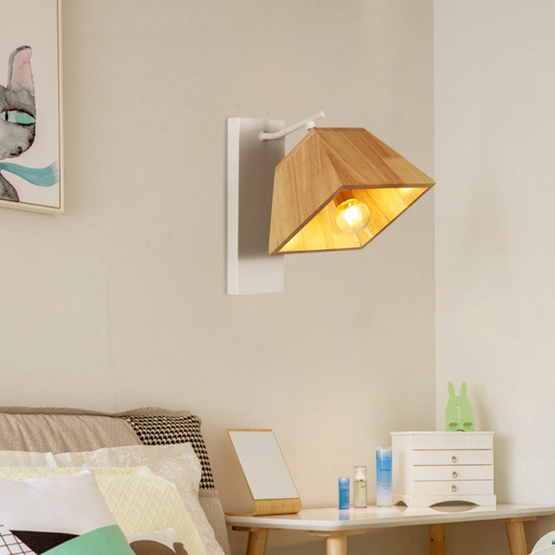 Swivelable Trapezoid Wall Lighting Nordic Wooden 1 Bulb Terrace Sconce Fixture in Beige Clearhalo 'Wall Lamps & Sconces' 'Wall Lights' Lighting' 1789518