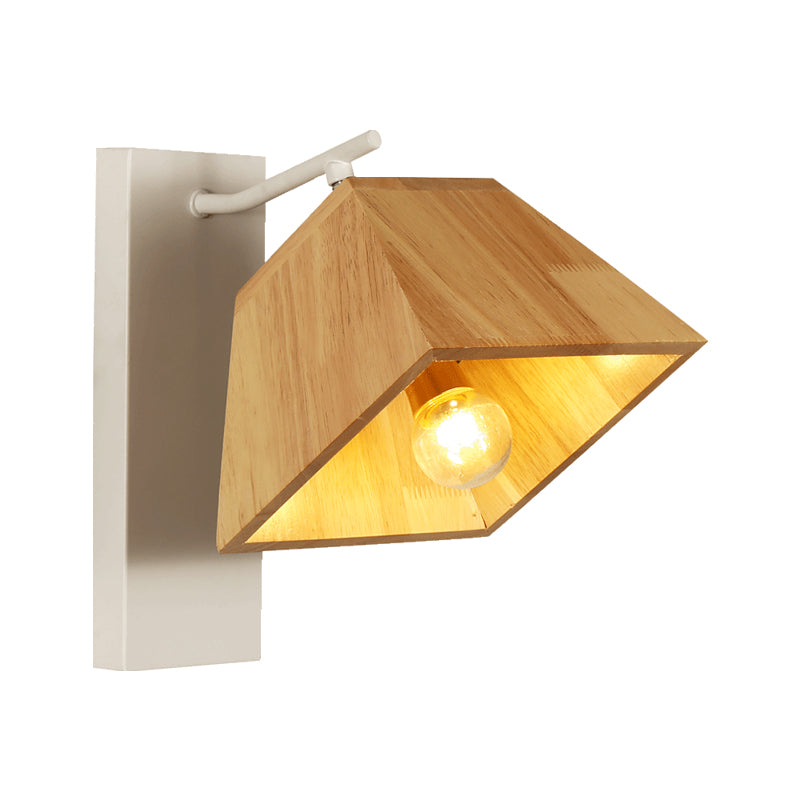 Swivelable Trapezoid Wall Lighting Nordic Wooden 1 Bulb Terrace Sconce Fixture in Beige Clearhalo 'Wall Lamps & Sconces' 'Wall Lights' Lighting' 1789519