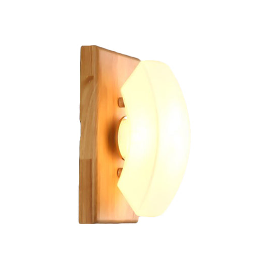Frosted White Glass Cute Arch Sconce Nordic Single-Blue Wall Light with Wood Backplate Clearhalo 'Modern wall lights' 'Modern' 'Wall Lamps & Sconces' 'Wall Lights' Lighting' 1789539