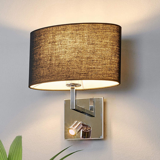Elliptical Fabric Sconce Light Contemporary 1 Light Black Wall Mount Fixture with Adjustable Spotlight Black Clearhalo 'Cast Iron' 'Glass' 'Industrial' 'Modern wall lights' 'Modern' 'Tiffany' 'Traditional wall lights' 'Wall Lamps & Sconces' 'Wall Lights' Lighting' 1789608